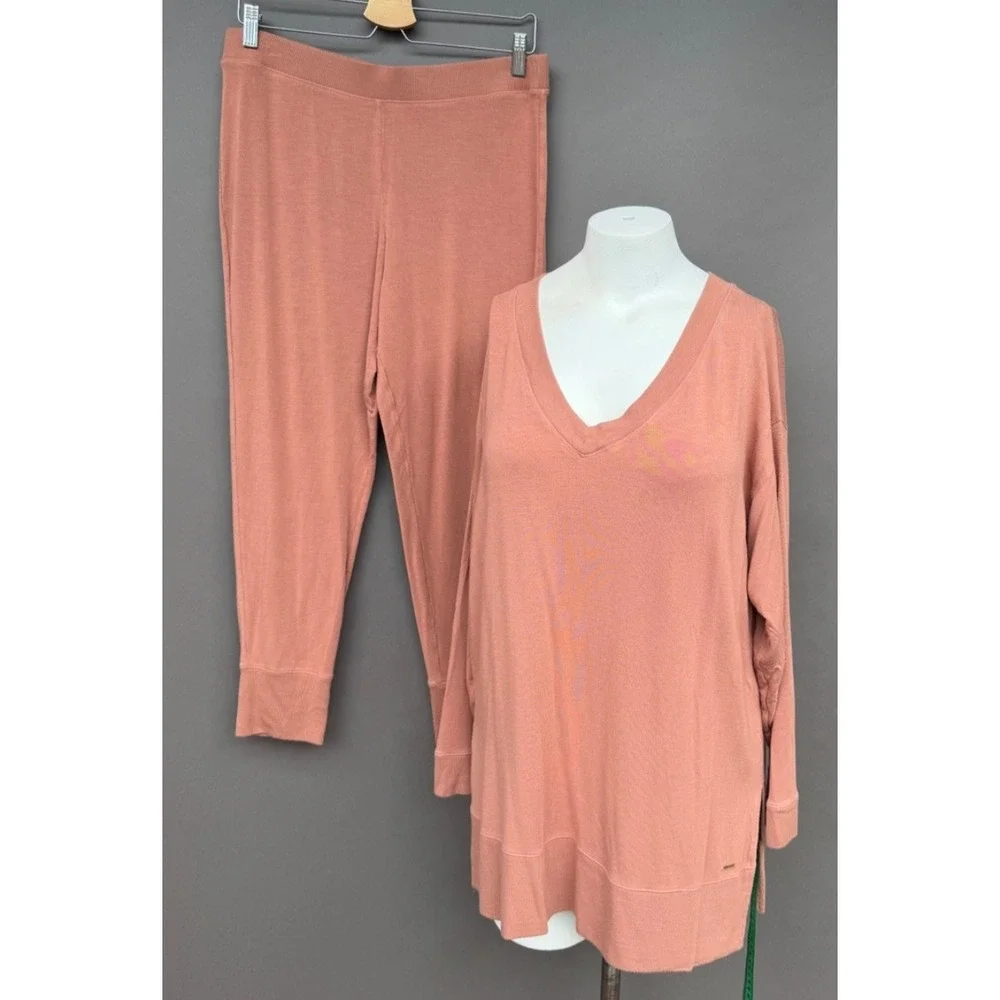 Victoria's Secret Lounge Set XL Pink Modal V-Neck Tunic Jogger Pajamas 2PC Sleep